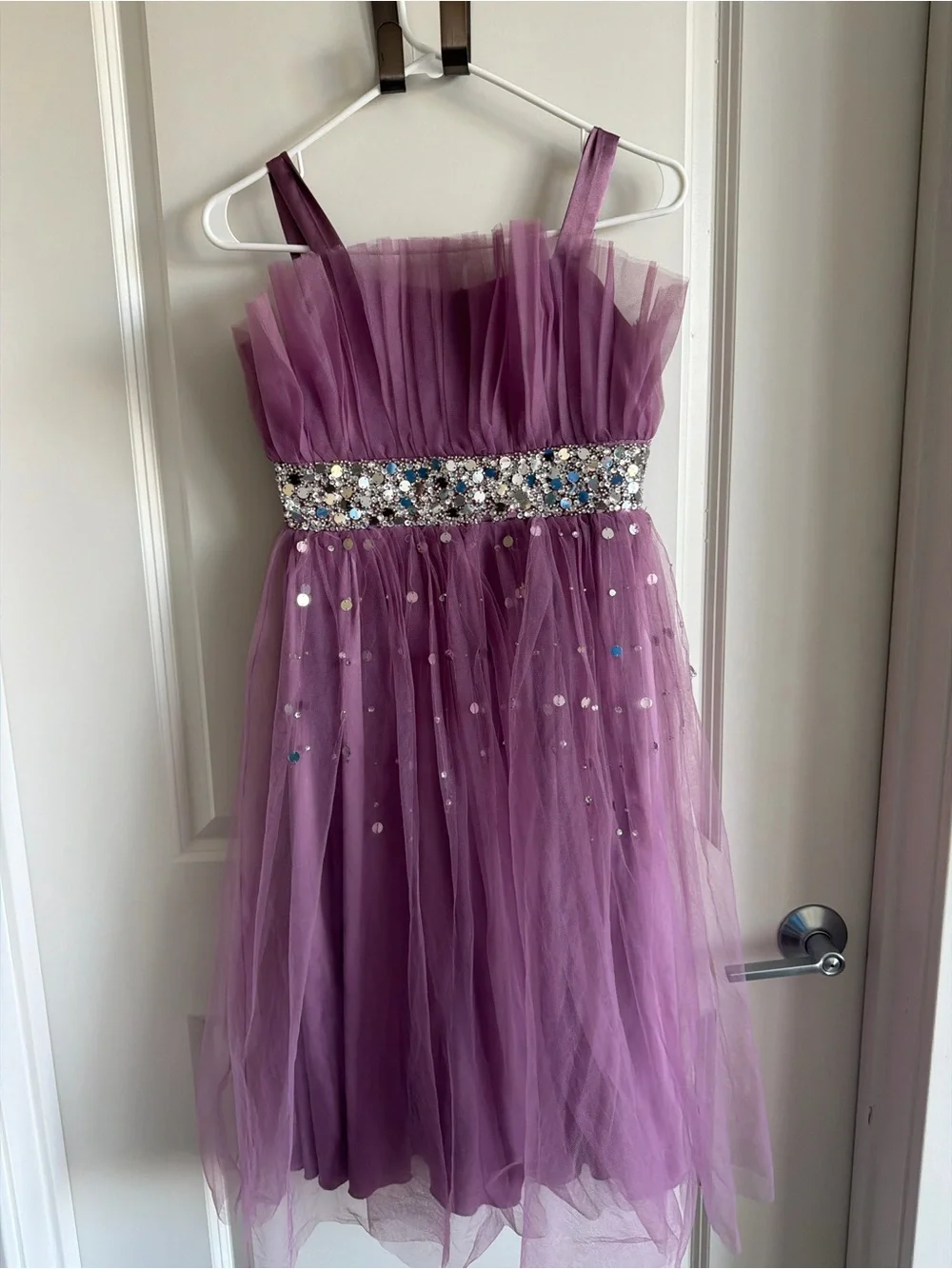 Girls Purple Tulle Dress with Sparkle Waistband
